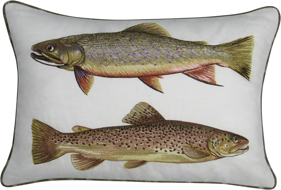 Remarkable Trout Embroidered Pillow Covers Lake Life Brand